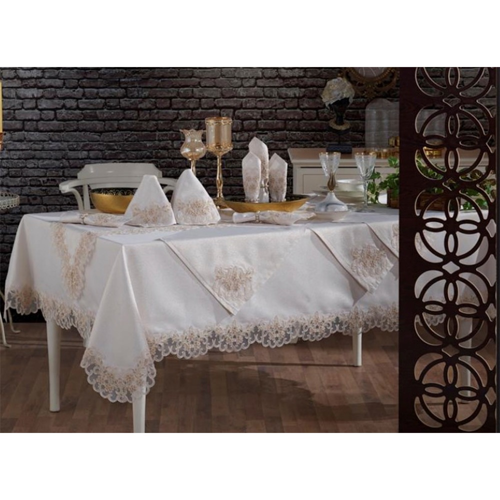 Kasso Home Krc0737 Gülistan Linen Fransız Güpürlü 26 Parça Masa Örtüsü Seti 160 X 220 CM - Karışık Renk - 160X220 CM - 39287-Karışık Renk -160X220 CM
