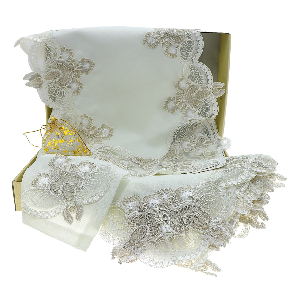 Kasso Home Krc2042 Menekşe Fransız Güpürlü 26 parça Masa Örtüsü Seti 160 X 220 CM - Karışık Renk - 160X220 CM - 39288-Karışık Renk -160X220 CM