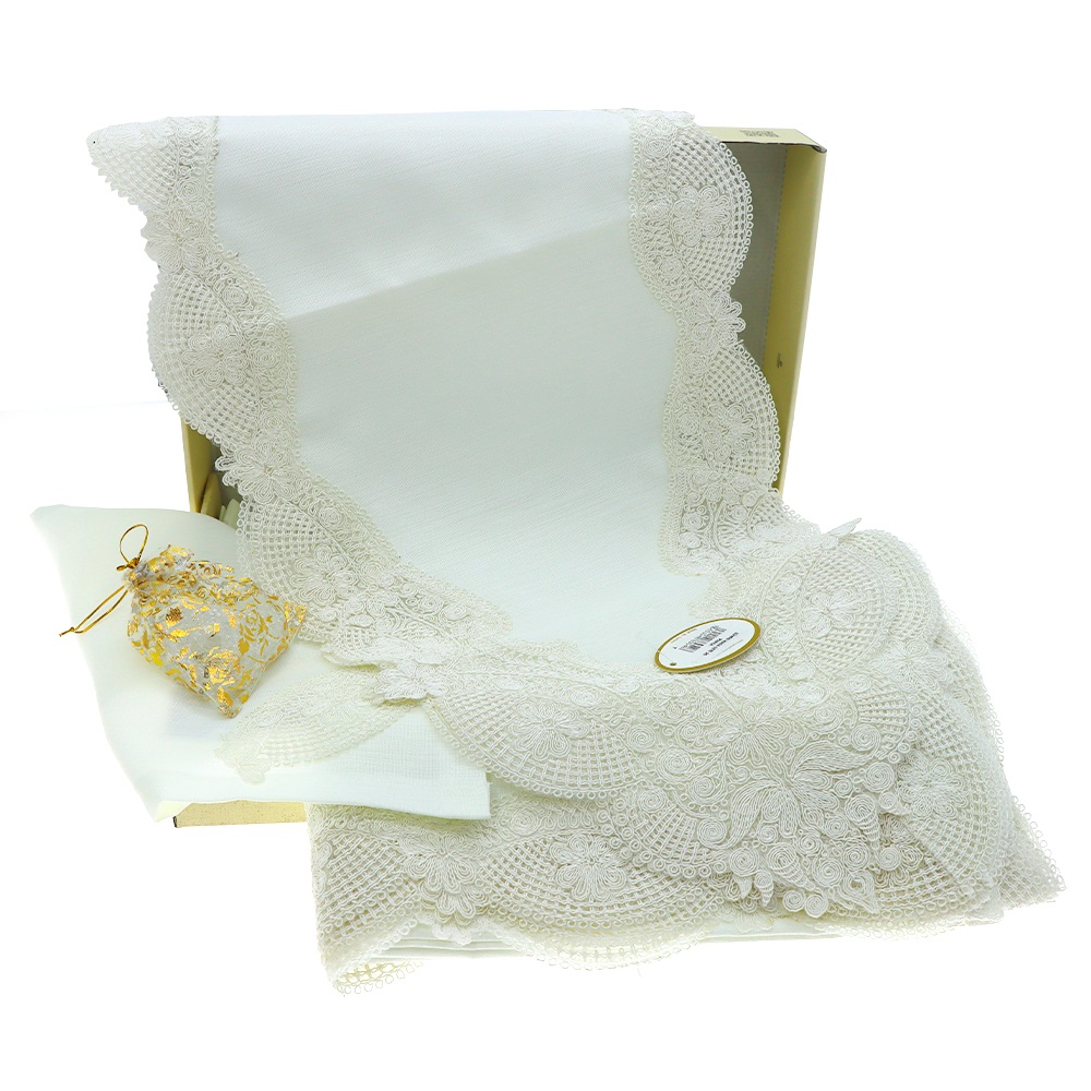 Kasso Home Krc2037 Zümre Fransız Güpürlü 26 parça Masa Örtüsü Seti 160 X 220 CM - Karışık Renk - 160X220 CM - 39290-Karışık Renk -160X220 CM