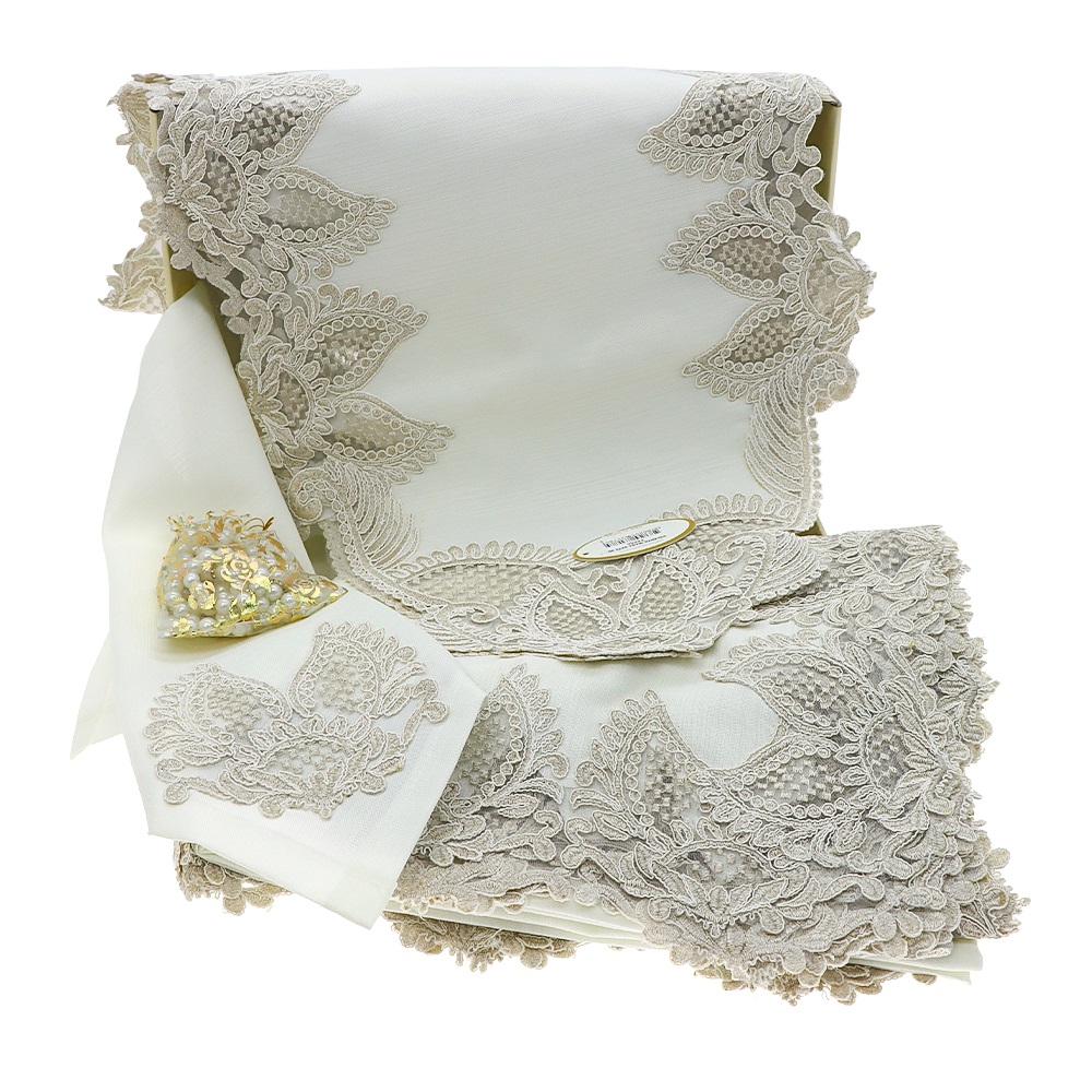 Kasso Home Krc1319 Valeria Fransız Güpürlü 26 Parça Masa Örtüsü Seti 160 X 220 CM - Karışık Renk - 160X220 CM - 39292-Karışık Renk -160X220 CM