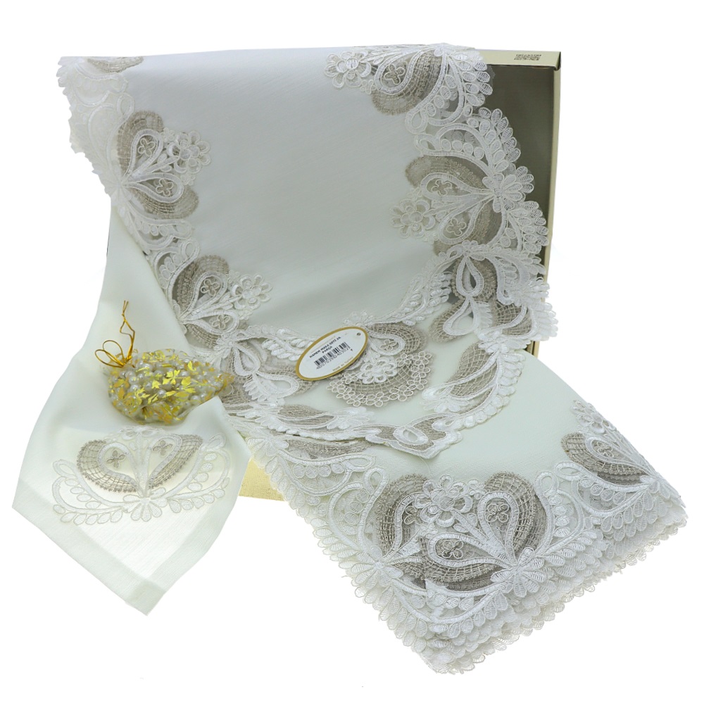 Kasso Home Krc0001 Hanem Fransız Güpürlü 26 parça Masa Örtüsü Seti 160 X 220 CM - Karışık Renk - 160X220 CM