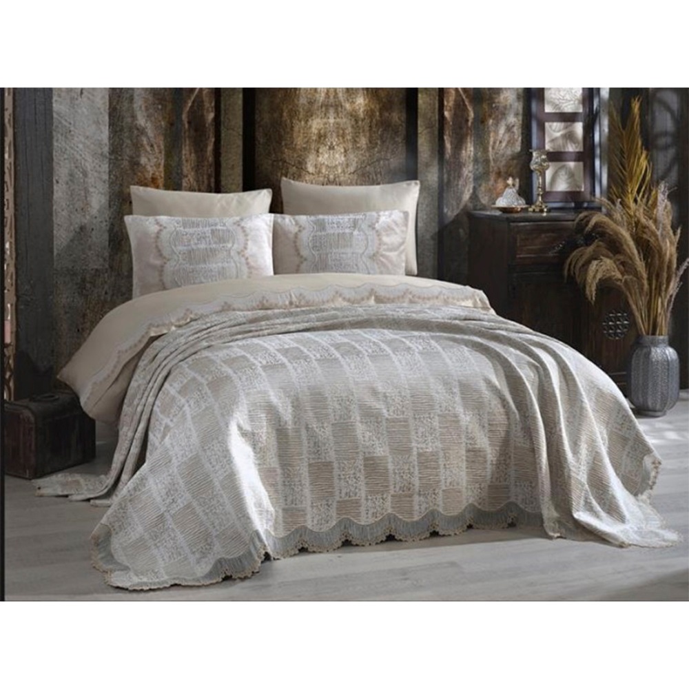 Kasso Home Krc0539 İnci Çift Kişilik 6 Parça Pike Takım Seti 240 X 250 CM - Karışık Renk - 240X250 CM