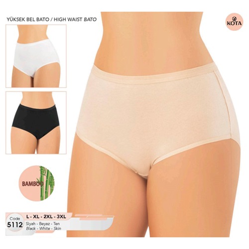 Kota 5112 Bayan Bambu Yüksek Bel Bato Külot - Siyah - 2XL