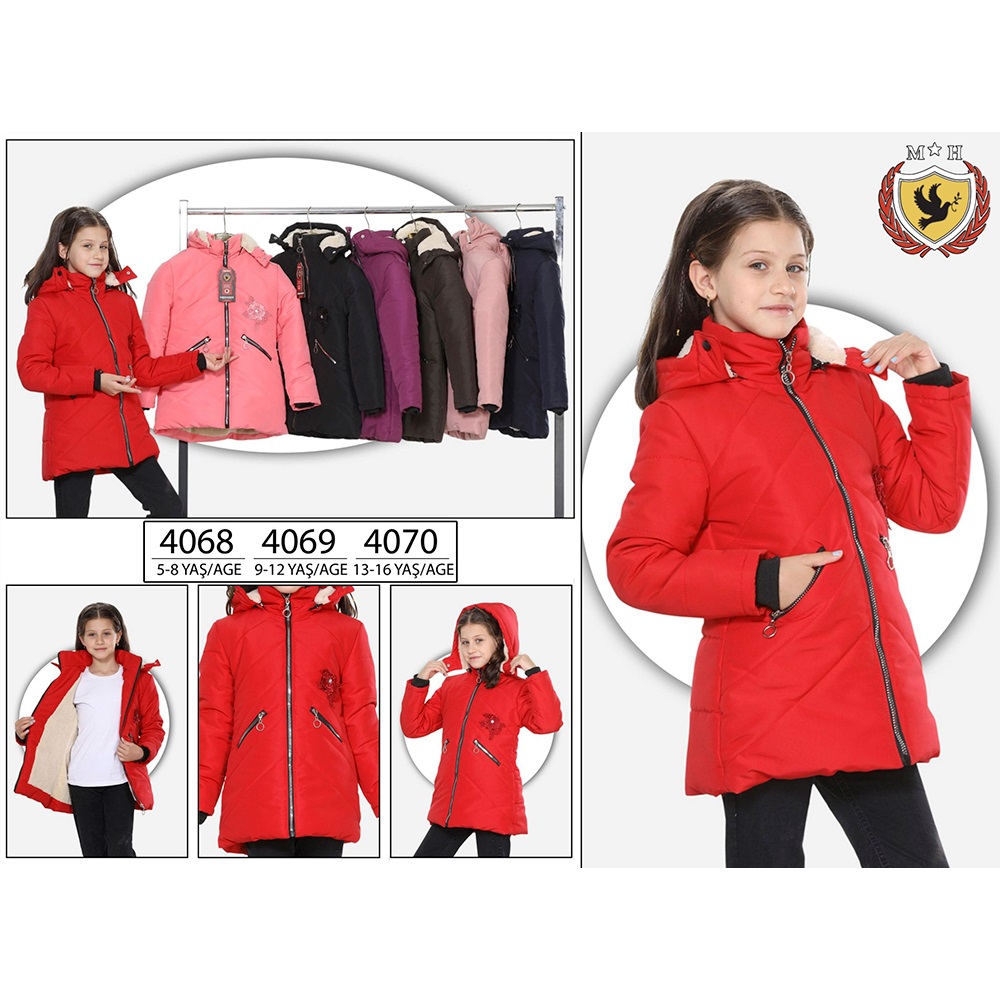 Hemam 4068 Kız Çocuk Keten Kareli Kapşonlu Mont 5-8 Yaş - Karışık Renk - 5-8 YAŞ