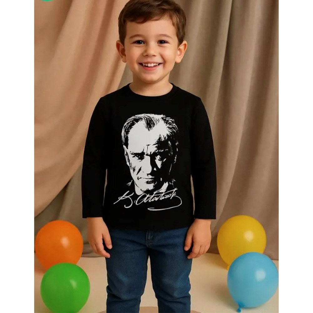Meleğim Life 20252028 Çocuk Penye K.atatürk Baskılı Uzun Kol Sıfır Yaka Badı 5-8 Yaş