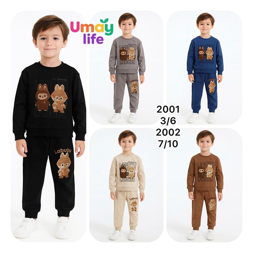 Umay 2002 Erkek Çocuk 2 İp Labubu Baskılı Sıfır Yaka Takım 7-10 Yaş - Karışık Renk - 7-10 YAŞ