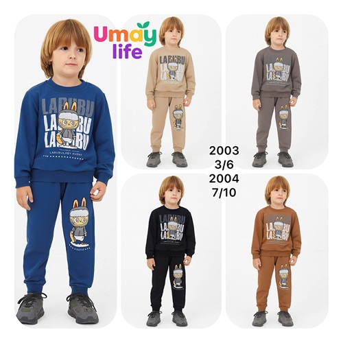 Umay 2004 Erkek Çocuk 2 İp Labubu Baskılı Sıfır Yaka Takım 7-10 Yaş - Karışık Renk - 7-10 YAŞ