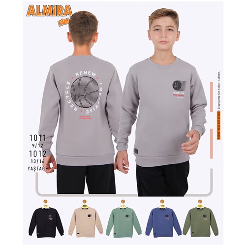 Almira Kids 1011 Erkek Çocuk 3 İp Nyc Baskılı Sıfır Yaka Sweat 9-12 Yaş - Karışık Renk - 9-12 YAŞ