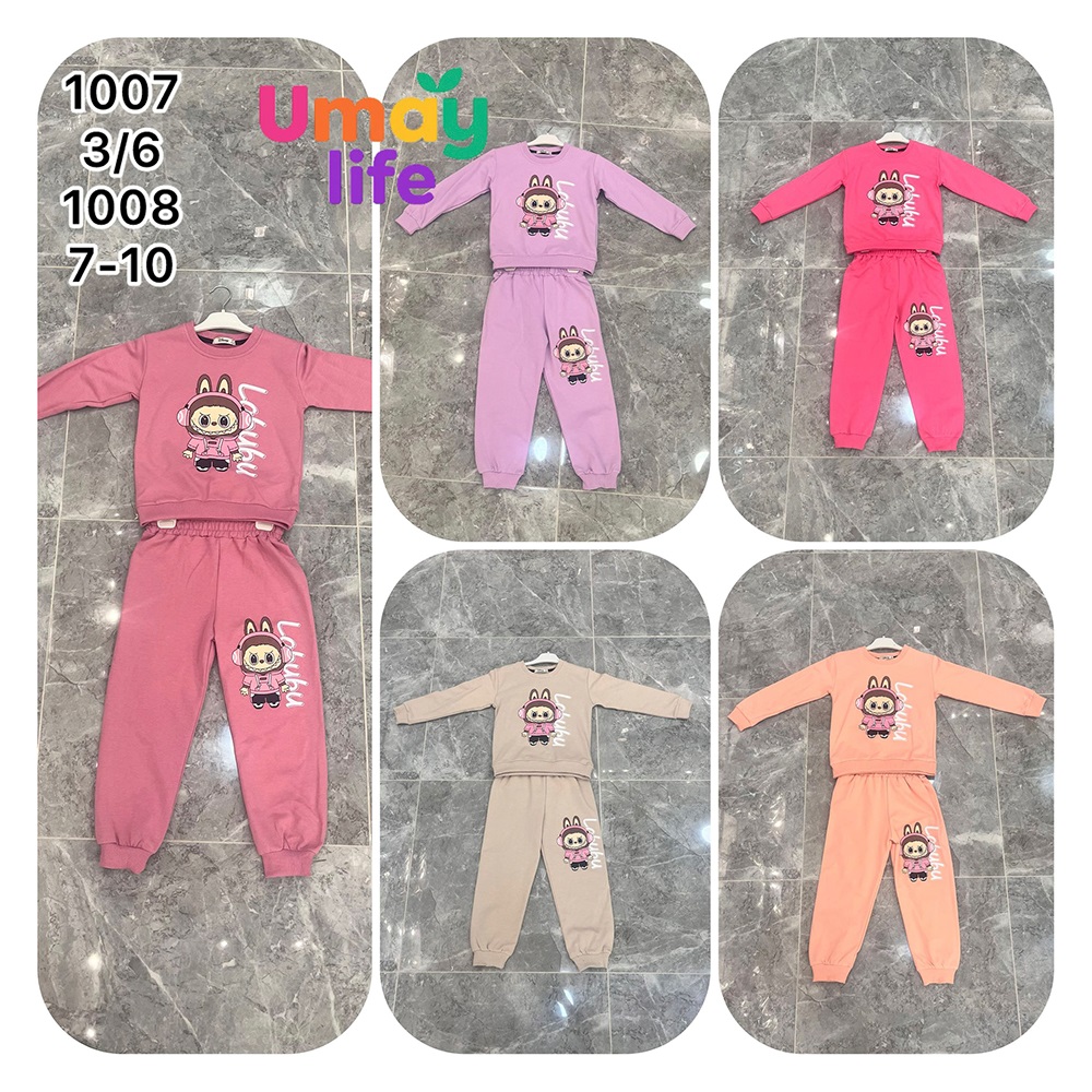 Umay 1008 Kız Çocuk 2 İp Labubu Baskılı Sıfır Yaka Takım 7-10 Yaş - Karışık Renk - 7-10 YAŞ