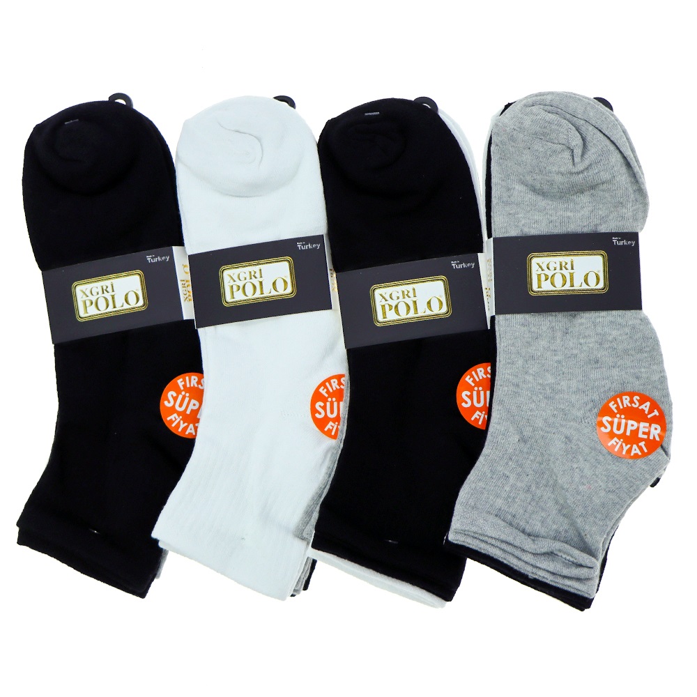 XGri Polo E-7 Erkek Likralı Uzun Konç Patik Çorap - Beyaz - PAKET İÇİ TEK RENK