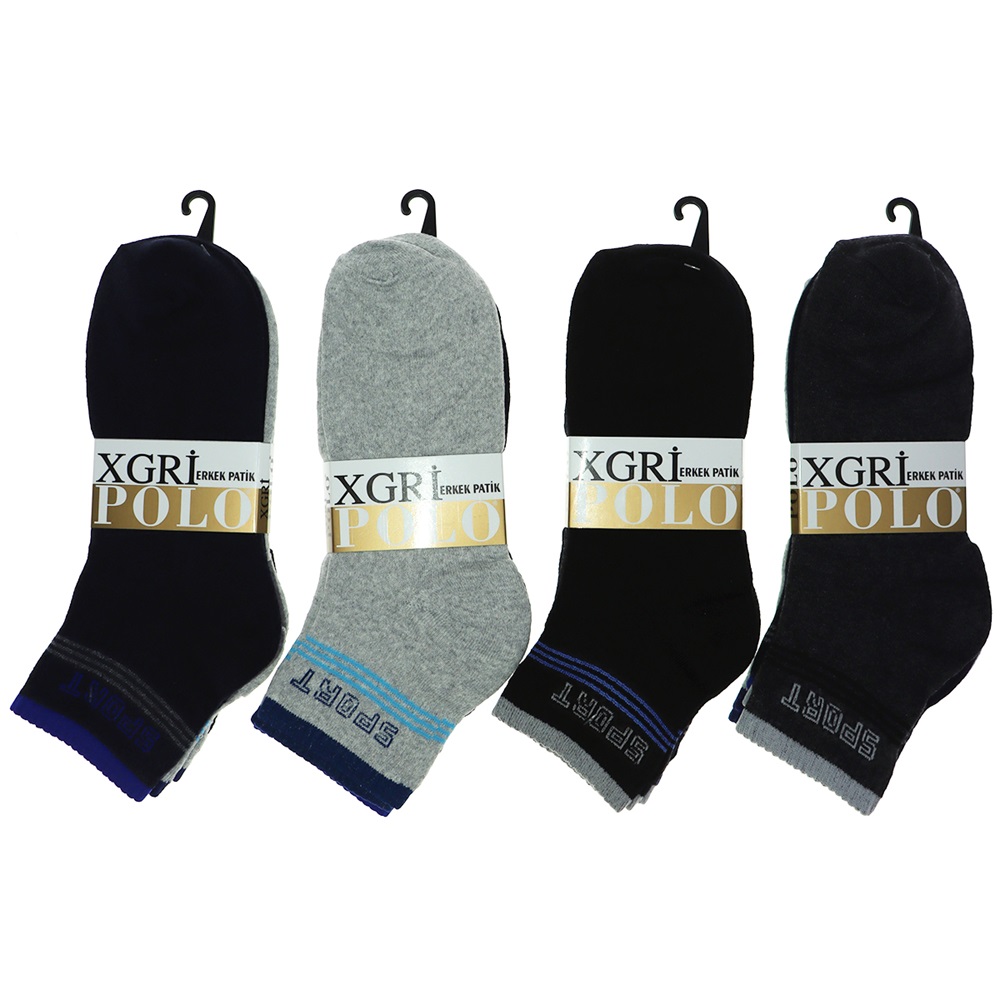 XGri Polo E-7 Erkek Likralı Uzun Konç Patik Çorap - Beyaz - PAKET İÇİ TEK RENK