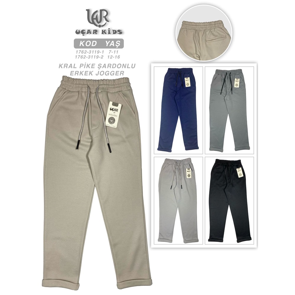 Uçar 3119-1 Erkek Çocuk Şardonlu Kral Pike Arka Cepli Jager Duble Paça Eşofman Alt 7-11 Yaş - Karışık Renk - 7-11 YAŞ