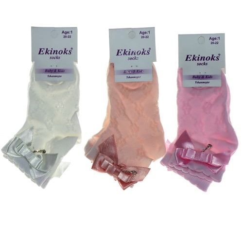 Ekinoks Kız Çocuk Desenli Ve Aksesuarlı Soket Çorap - Karışık Renk - 1-2 YAŞ