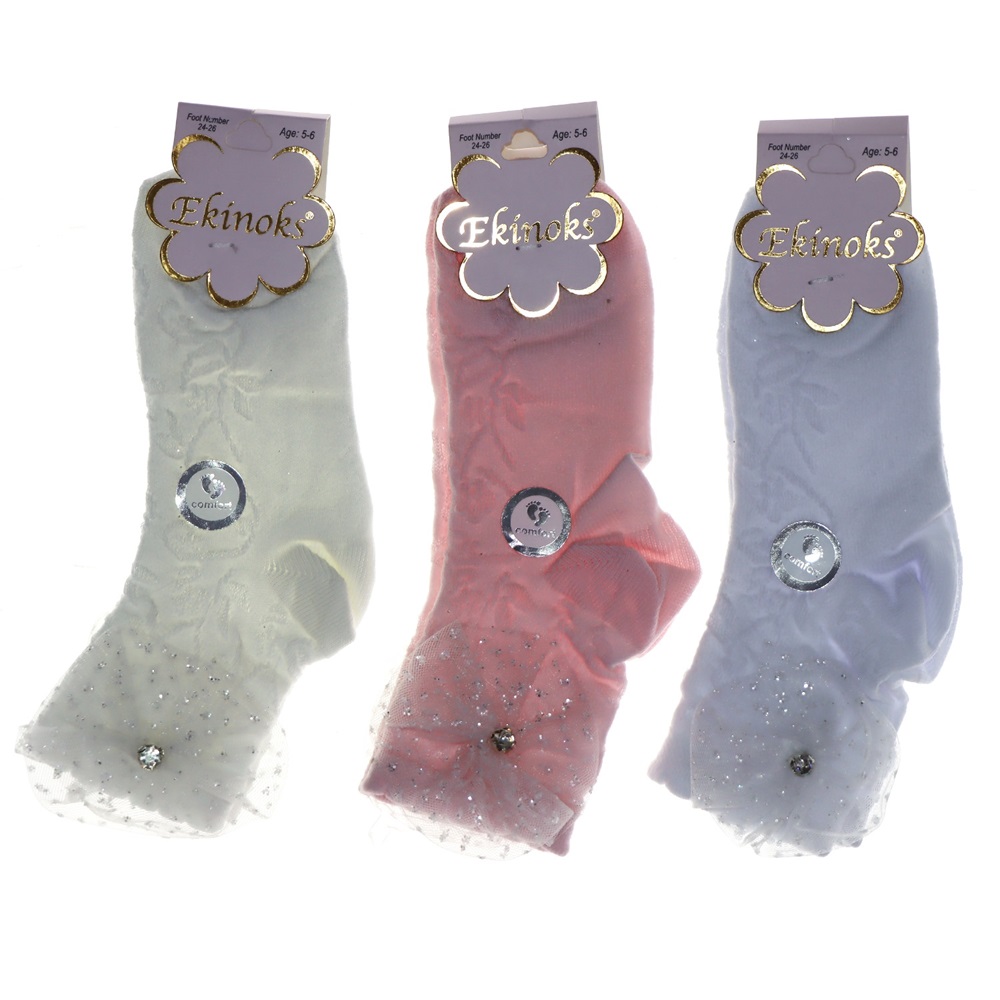 Ekinoks Kız Çocuk Desenli Ve Aksesuarlı Soket Çorap- Karışık Renk - 5-6 YAŞ