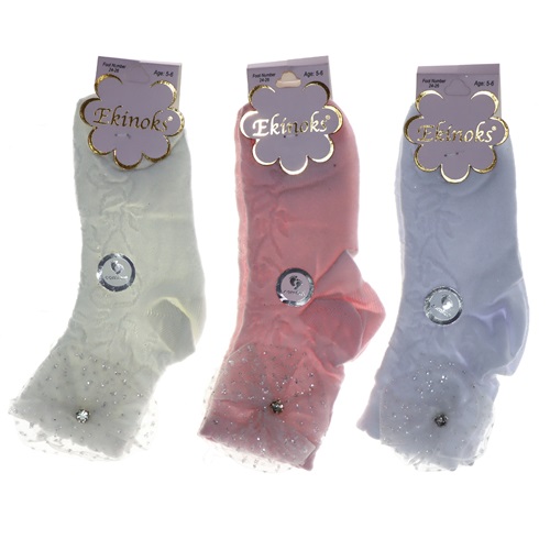 Ekinoks Kız Çocuk Desenli Ve Aksesuarlı Soket Çorap- Karışık Renk - 5-6 YAŞ