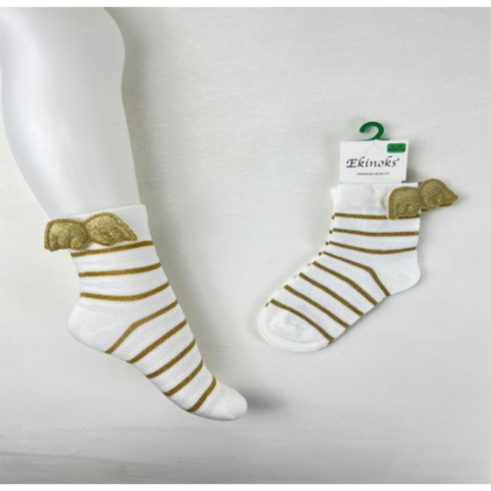 Ekinoks Kız Çocuk Desenli Ve Aksesuarlı Soket Çorap- Beyaz