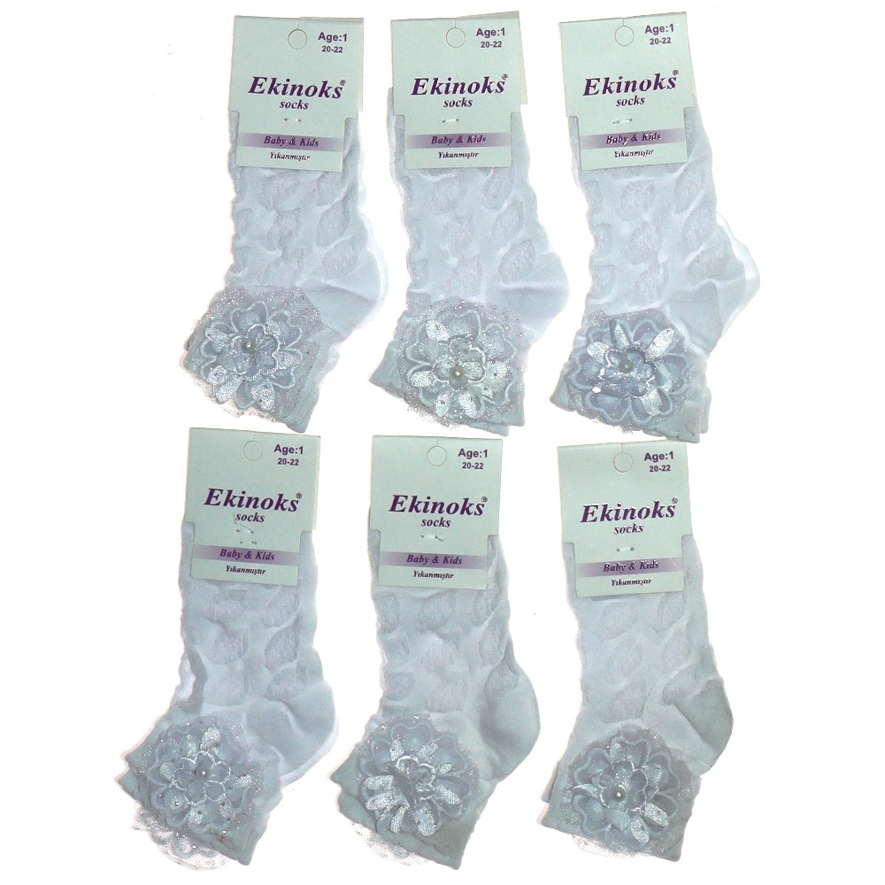 Ekinoks Kız Çocuk Desenli Ve Aksesuarlı Soket Çorap- Beyaz