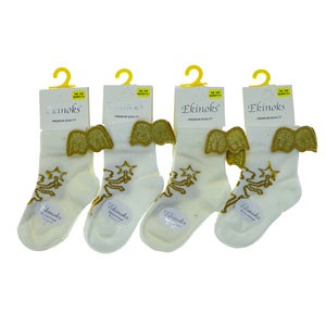 Ekinoks Kız Çocuk Desenli Ve Aksesuarlı Soket Çorap- Beyaz