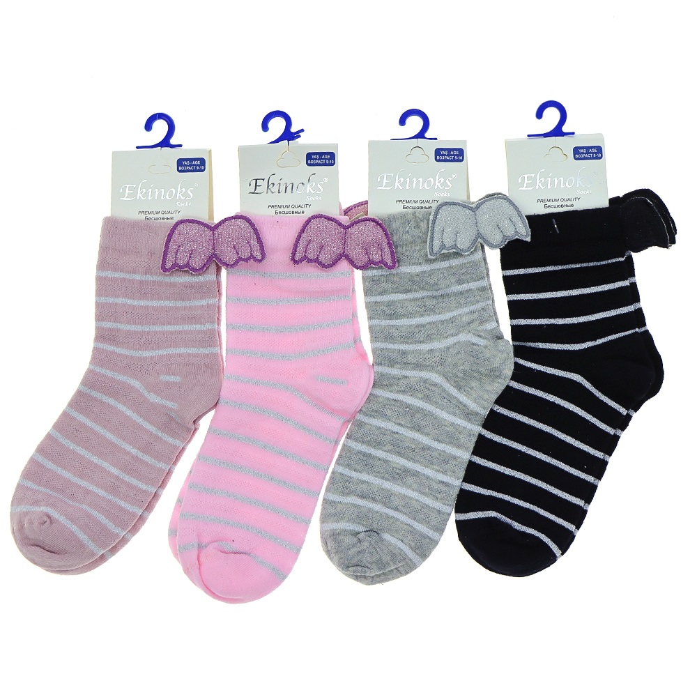 Ekinoks Kız Çocuk Desenli Ve Aksesuarlı Soket Çorap- Beyaz