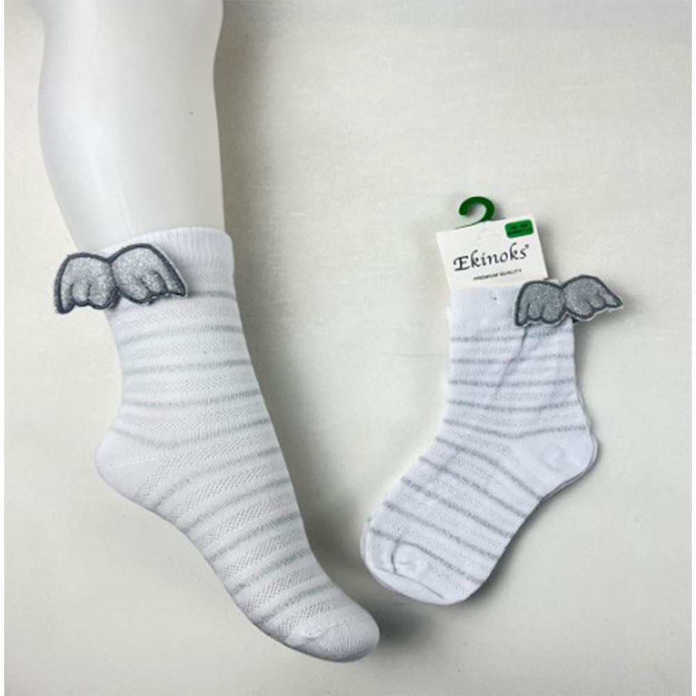 Ekinoks Kız Çocuk Desenli Ve Aksesuarlı Soket Çorap- Beyaz