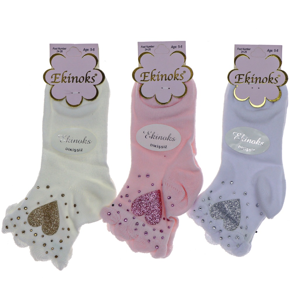 Ekinoks Kız Çocuk Desenli Ve Aksesuarlı Soket Çorap- Beyaz