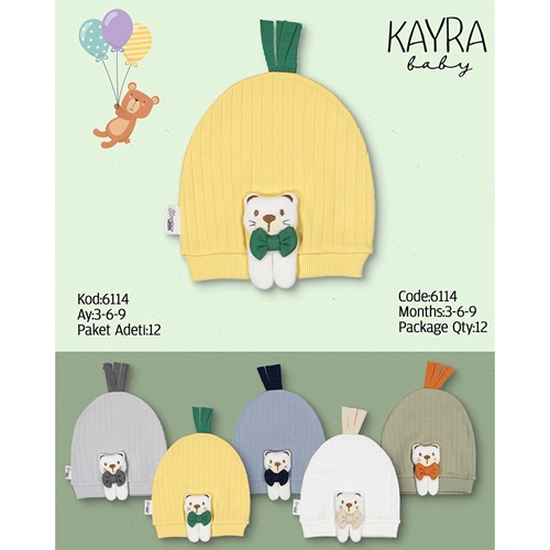 Kayra 6114 Erkek Bebe Raporlu Sevimli Ayıcıklı Şapka Bere 3-9 Ay - Karışık Renk - 3-6-9 AY
