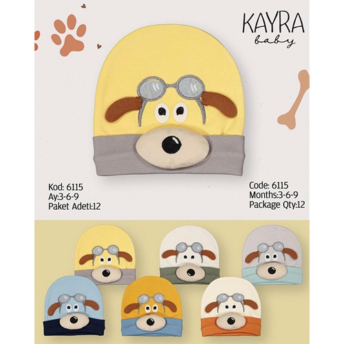 Kayra 6115 Erkek Bebe Penye Sevimli Köpek Pilot Şapka Bere 3-9 Ay - Karışık Renk - 3-6-9 AY