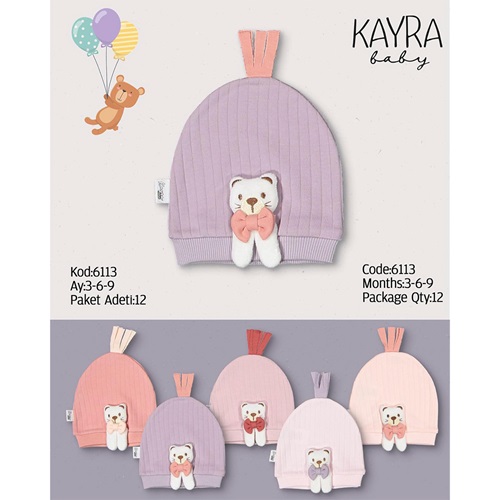 Kayra 6113 Kız Bebe Raporlu Sevimli Ayıcıklı Şapka Bere 3-9 Ay - Karışık Renk - 3-6-9 AY
