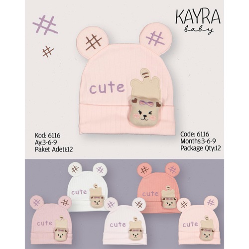 Kayra 6116 Kız Bebe Penye Sevimli Ayıcık Kulaklı Şapka Bere 3-9 Ay - Karışık Renk - 3-6-9 AY