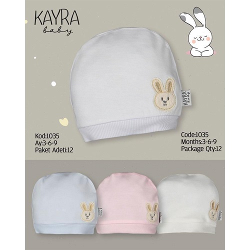 Kayra 1035 Bebe Penye Sevimli Tavşan Nakışlı Şapka Bere 3-9 Ay - Karışık Renk - 3-6-9 AY