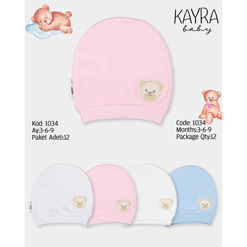 Kayra 1034 Bebe Penye Sevimli Ayıcık Nakışlı Şapka Bere 3-9 Ay - Karışık Renk - 3-6-9 AY