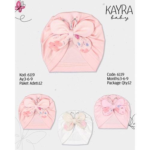 Kayra 6119 Kız Bebe Penye Kelebekli Bone 3-9 Ay - Karışık Renk - 3-6-9 AY