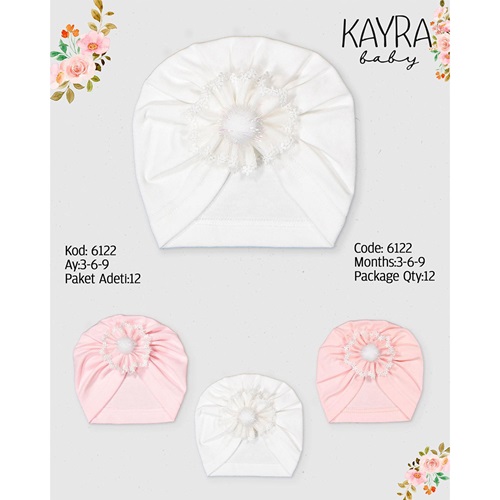Kayra 6122 Kız Bebe Penye Ponpon Çiçek Bone 3-9 Ay - Karışık Renk - 3-6-9-12 AY