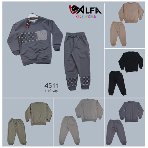 Alfa Kids 4511 Erkek Çocuk 2 İp Kabartma More Baskılı Takım 4-10 Yaş - Karışık Renk - 4-10 YAŞ