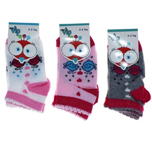 Vip 103 Desenli Mevsimlik Kız Bebe Patik Çorap - Karışık Renk - 2-3 YAŞ