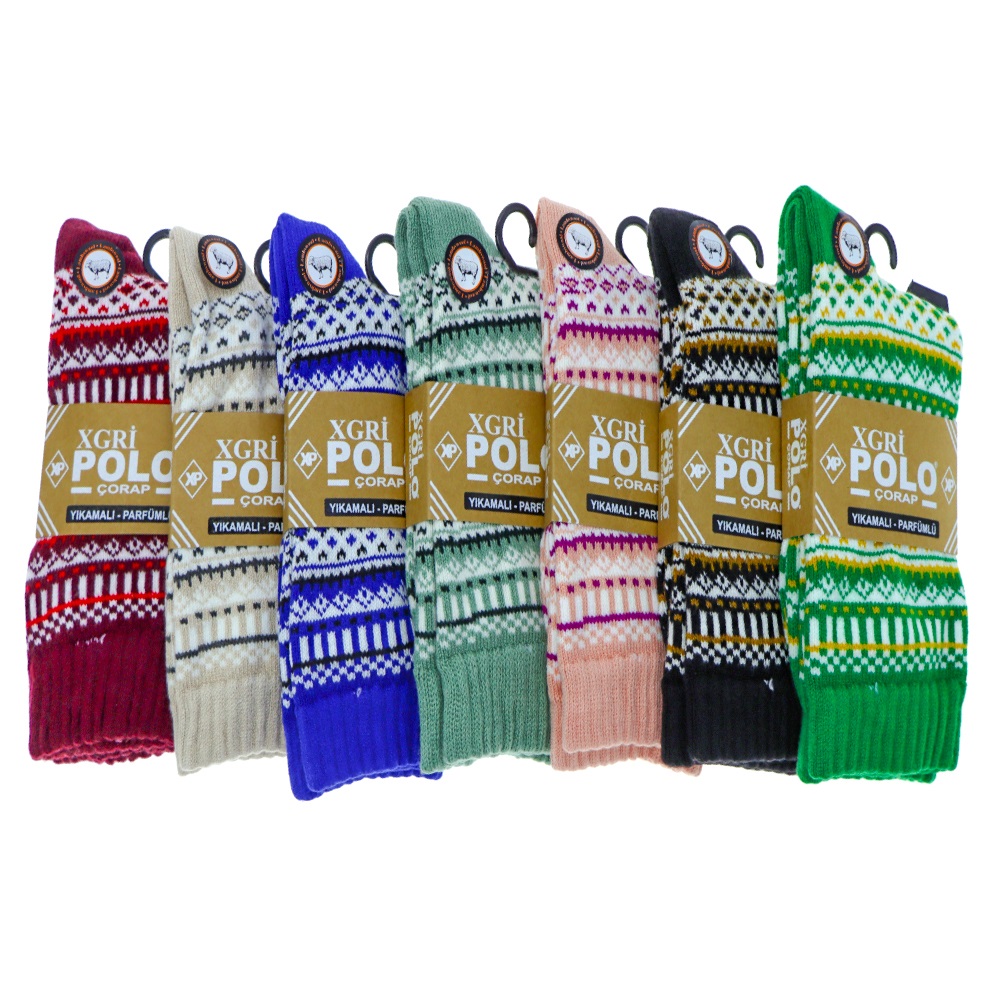 XGri Polo B-98 Bayan Yün Jakarlı Soket Çorap - Karışık Renk - ASORTİ