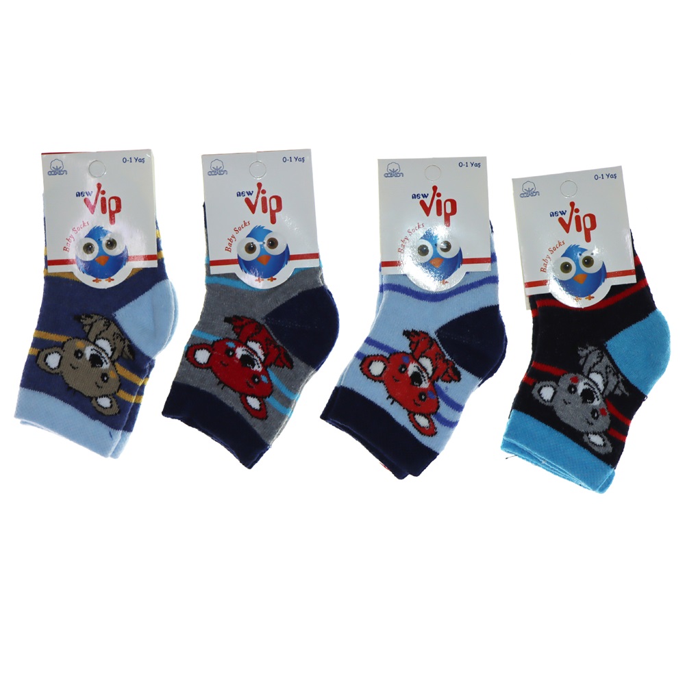 Vip 102 Desenli Erkek Bebe Havlu Soket Çorap - Karışık Renk - 0-1 YAŞ