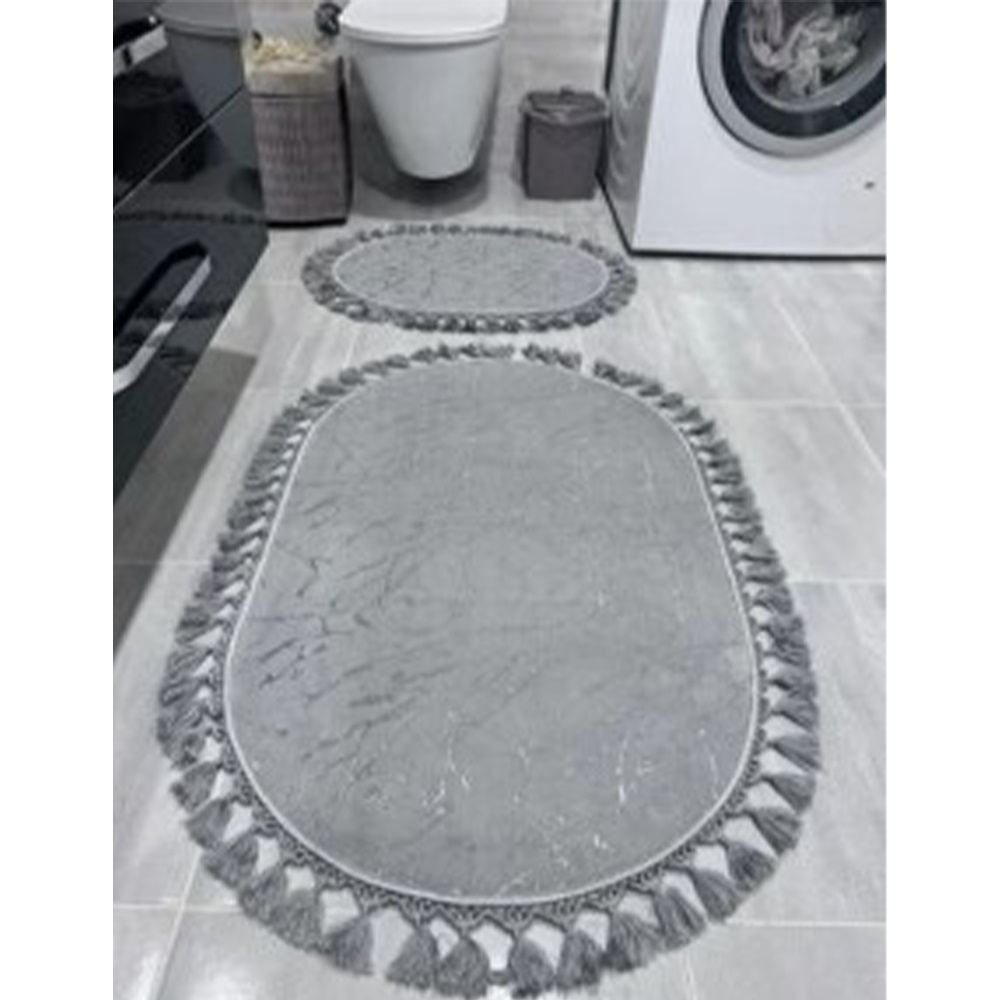 Salev Dijital Kadife Saçaklı Halı Oval Paspas 40X60 Cm - Karışık Renk - 40X60 - 39706-Karışık Renk -40X60