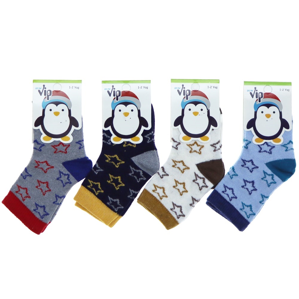 Vip 101 Desenli Mevsimlik Erkek Bebe Soket Çorap - Karışık Renk - 1-2 YAŞ