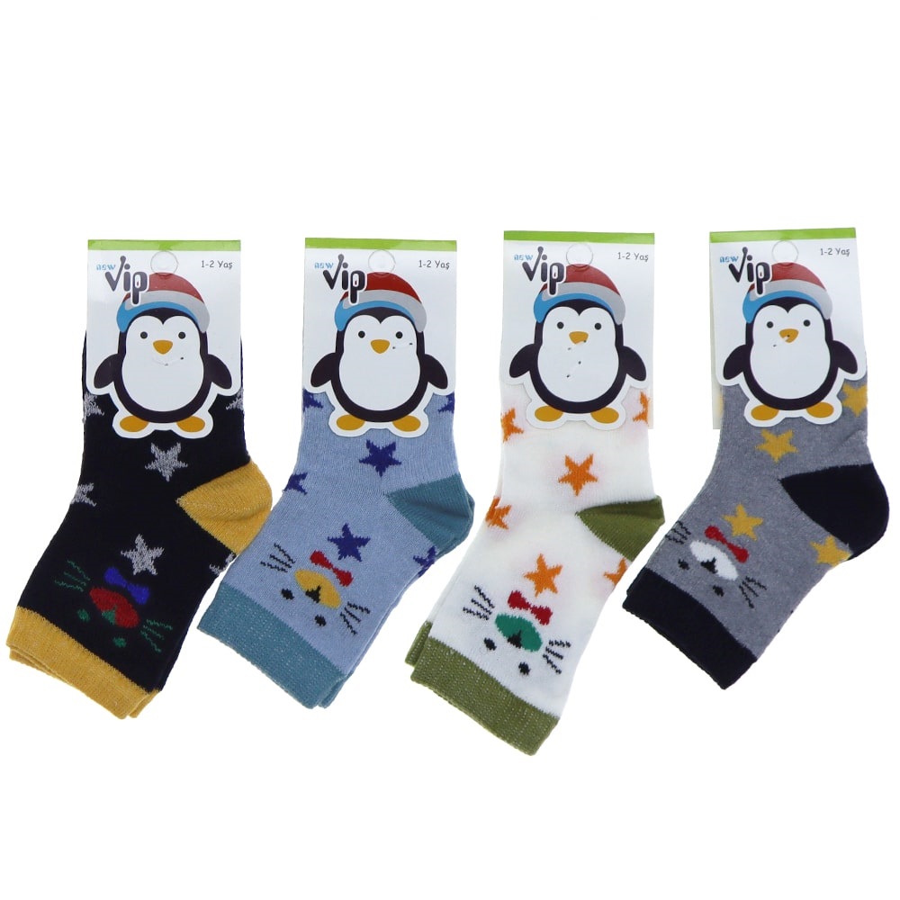 Vip 101 Desenli Mevsimlik Erkek Bebe Soket Çorap - Karışık Renk - 1-2 YAŞ