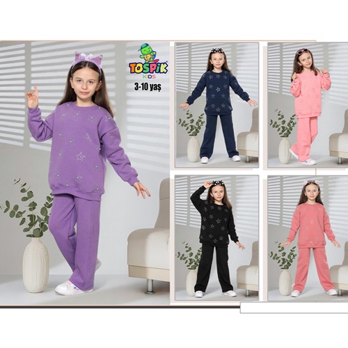 Tospik 40016 Kız Çocuk 3 ip Yıldız İncili Nakışlı Sıfır Yaka Takım 3-10 Yaş - Karışık Renk - 3-10 YAŞ - 39757-Karışık Renk -3-10 YAŞ