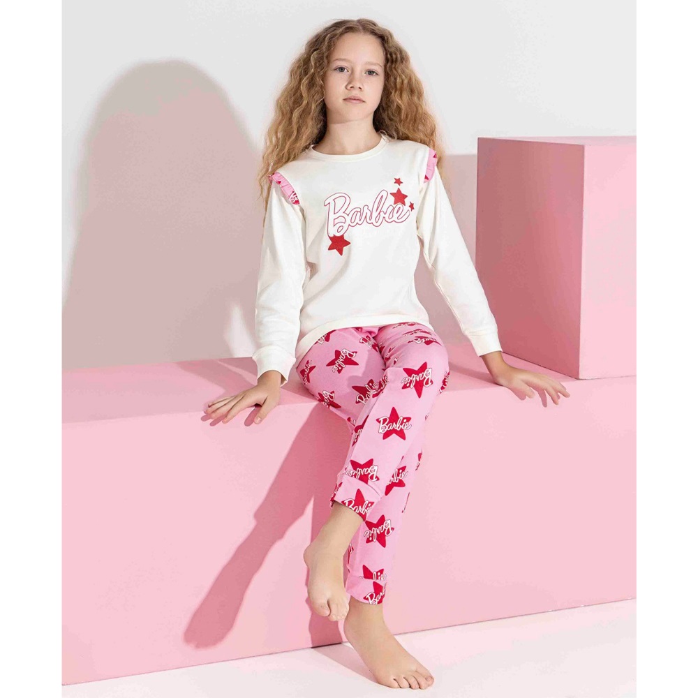 Barbie 3203 Kız Çocuk İnterlok Barbie Baskılı Pijama Takımı 3-6 Yaş