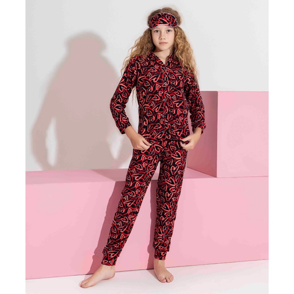 Tarık 3179-9 Kız Çocuk Süet Leopar Desenli Boydan Düğmeli Pijama Takımı 10-15 Yaş - Karışık Renk - 10-15 YAŞ