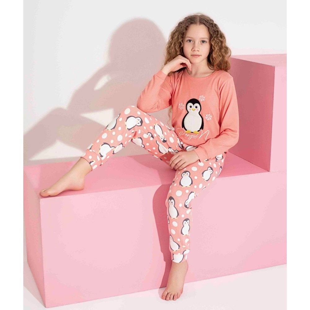 Tarık 3109 Kız Çocuk Ges Termal Sevimli Penguen Nakışlı Pijama Takımı 10-15 Yaş