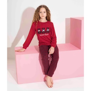 Tarık 3102 Kız Çocuk Garson Termal 3 Sevimli Ayıcık Nakışlı Pijama Takımı 6-9 Yaş