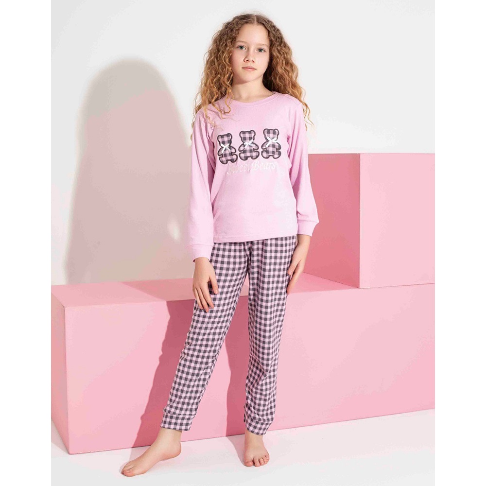 Tarık 3102 Kız Çocuk Garson Termal 3 Sevimli Ayıcık Nakışlı Pijama Takımı 6-9 Yaş