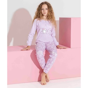 Tarık 3189 Kız Çocuk Garson İnterlok Sevimli Kedi Love Baskılı Pijama Takımı 7-11 Yaş