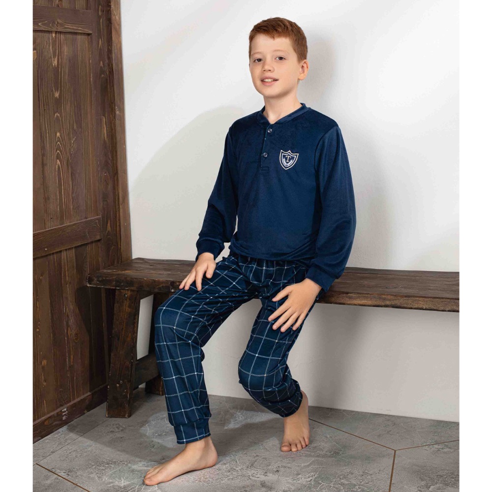 Tarık 4177 Erkek Çocuk Ges Kadife Arma Nakışlı Pijama Takımı 11-15 Yaş