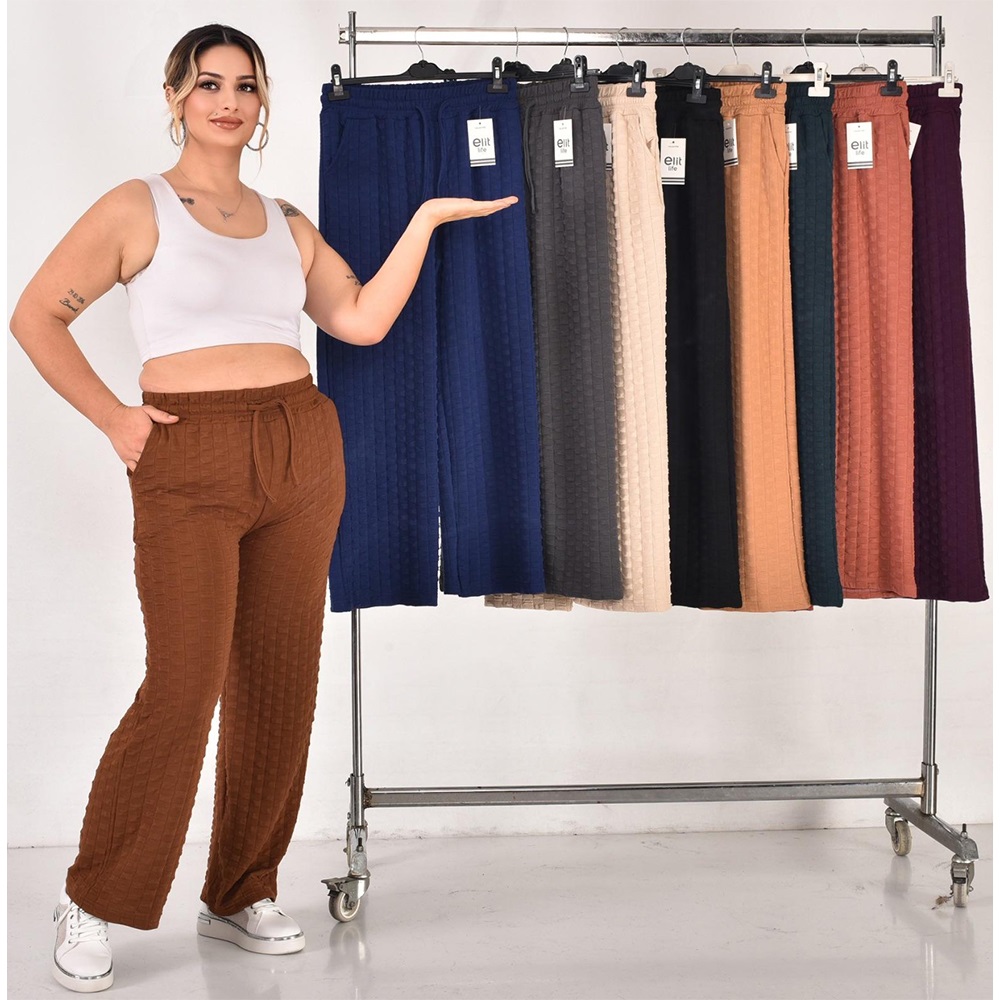 Elit Lıfe 142 Bayan Kara Kabartma Geniş Paçalı Eşofman Alt S-2XL