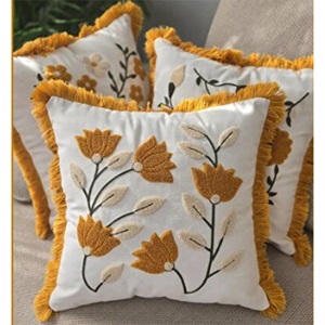 Kasso Home Krc2341 Punç Nakışlı Çift Saçaklı Kırlent Kılıfı 40X40 Cm - Karışık Renk - 40X40 CM